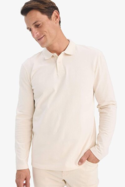 DeFacto 100 % Baumwolle, neues Basic-T-Shirt mit regulärer Passform, Polokragen, einfarbig, langärmelig, strukturiertes Piqué-T-Shirt D7530AX25SP