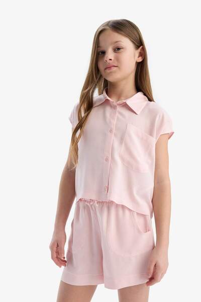 DeFacto Kız Çocuk Cropped Fit Pamuklu Kısa Kollu Gömlek D7644A825SM