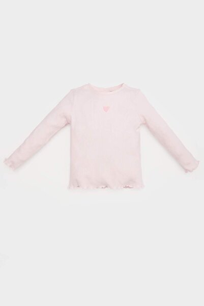 DeFacto Kız Bebek Bisiklet Yaka Kalp Desenli Fitilli Kaşkorse Uzun Kollu Tişö...