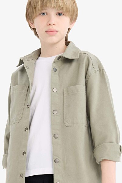 DeFacto Erkek Çocuk Oversize Geniş Kalıp Polo Yaka Twill Uzun Kollu Gömlek D7793A825SP