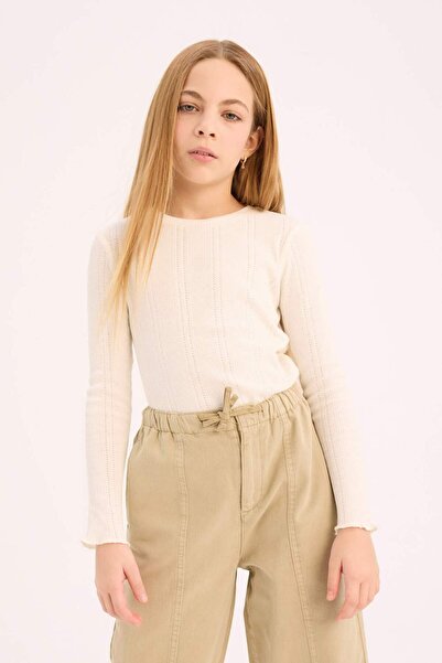 DeFacto Girls Slim Fit Slim Fit Crew Neck Long Sleeve T-Shirt D9234A825Sp