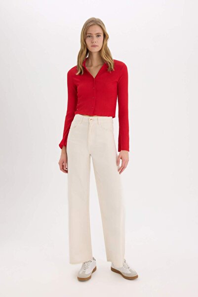 DeFacto Coool Fitted Basic Düz Bürümcük Uzun Kollu Crop Gömlek A0012AX25SP