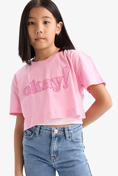 DeFacto Κοριτσίστικο κοντομάνικο μπλουζάκι με λαιμόκοψη E0063A825SM