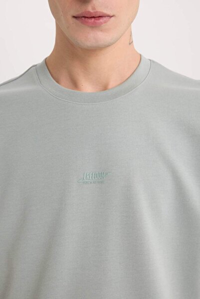 DeFacto Μπλουζάκι με κοντό μανίκι από βαρύ ύφασμα με αναπνεύσιμο στάμπα χωρίς σιδέρωμα D5508AX