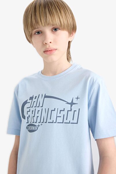 DeFacto Tricou cu mânecă scurtă cu imprimeu cu guler rotund pentru băieți E0076A825SM