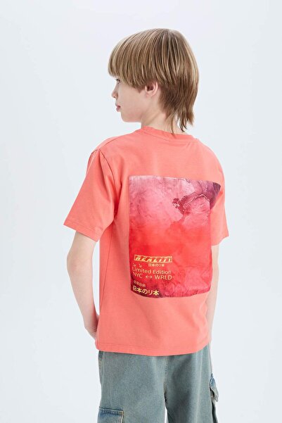 DeFacto Boy's Crew Neck Back Printed Short Sleeve T-Shirt D9490A825Sm