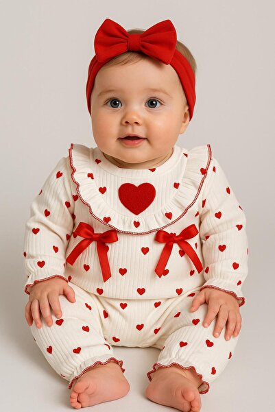 Coşay Kids Kız Bebek Tulum Takımı - Kalpli