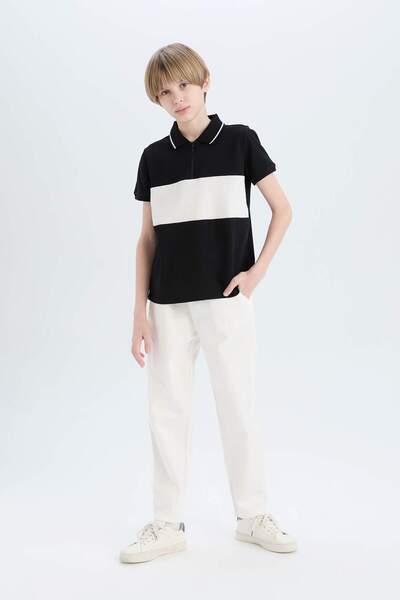 DeFacto Boy's Polo Neck Color Block Pique Short Sleeve T-Shirt D9415A825Sm