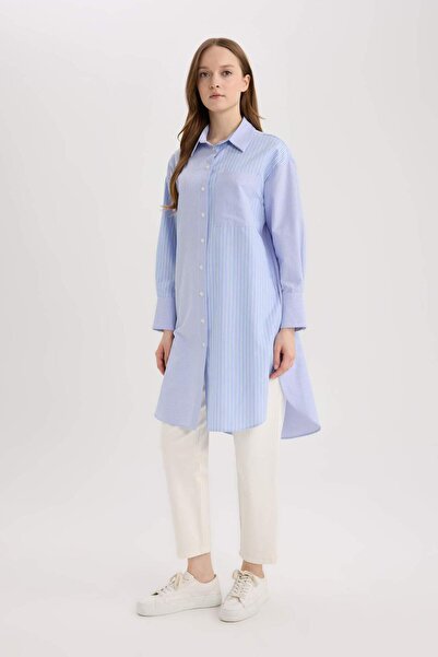 DeFacto Relax Fit Striped Poplin Long Sleeve Hijab Shirt Tunic E4356Ax25Sp