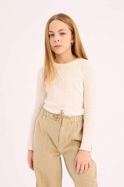DeFacto Girls Slim Fit Slim Fit Crew Neck Long Sleeve T-Shirt D9234A825Sp