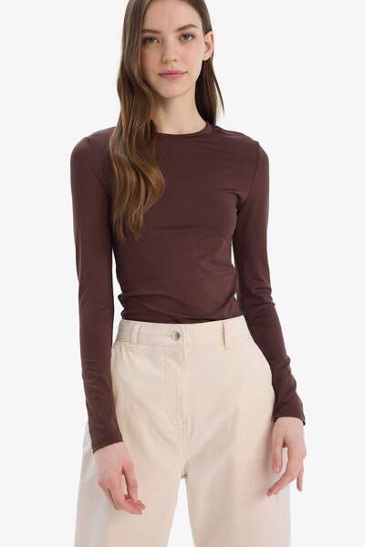 DeFacto Vypasované tričko Crew Neck Basic Plain s dlouhým rukávem D0199AX25SP