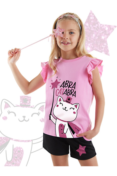 Denokids Abra Catabra Rüschen-Sommer-T-Shirt-Shorts-Set für Mädchen