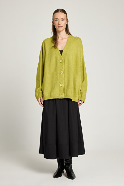 minaaise سترة تريكو كبيرة الحجم بأزرار ورقبة على شكل حرف V باللون الأخضر الزي...