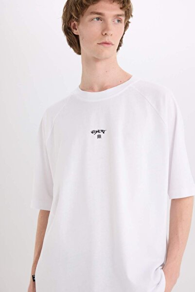 DeFacto Tricou cu mânecă scurtă, 100% bumbac, cu decolteu largi, cu imprimeu pe spate D7356AX25SP