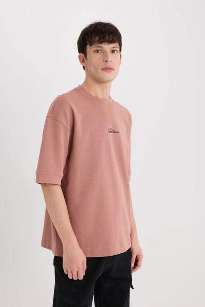 DeFacto Μπλουζάκι από βαρύ ύφασμα με στάμπα Loose Fit Crew Neck D8462AX25SP