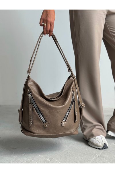 KIRASE NEW HIGH-QUALITY SOFT LEATHER LARGE-SIZED MULTI-COMPARTMENT BACKPACK AND SHOULDER BAG
