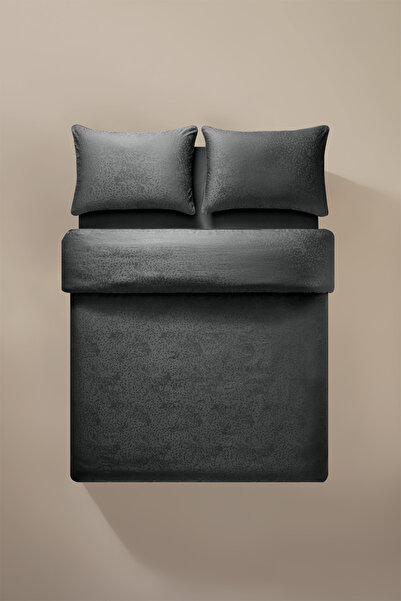 Penelope 100% Cotton Satin Duvet Cover Set 200X220 cm Anthracite - Plume Series
