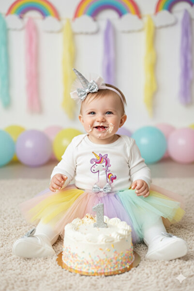 Petite Ponpon Baby Kız Bebek Unicorn Doğum Günü Elbisesi 1 Yaş / Mevlüt Kıyaf...