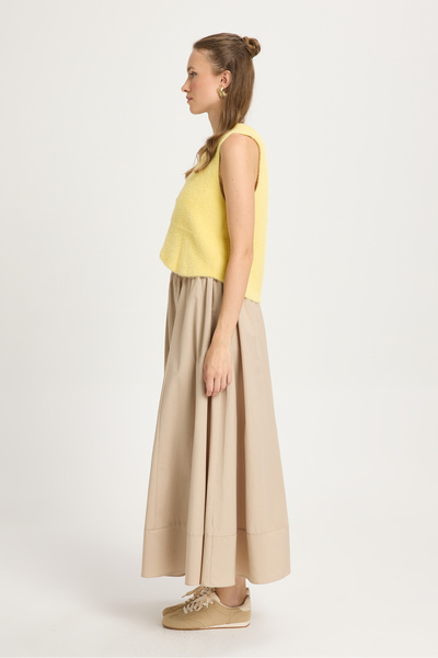 minaaise Stone Poplin Elastic Waist Long Skirt 27321