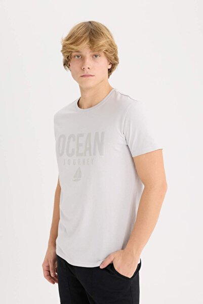 DeFacto 100% Cotton Slim Fit Tight Fit Crew Neck Printed Short Sleeve T-Shirt D9354Ax25Sp