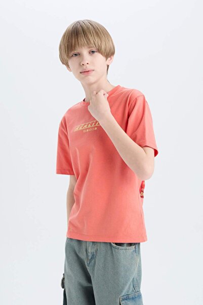DeFacto Boy's Crew Neck Back Printed Short Sleeve T-Shirt D9490A825Sm