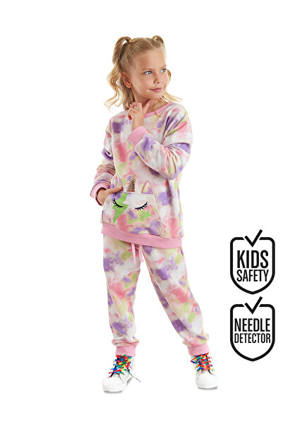 MSHB&G Girl's Unicorn Tie-Dye Patterned Kangaroo Pocket Tracksuit Set