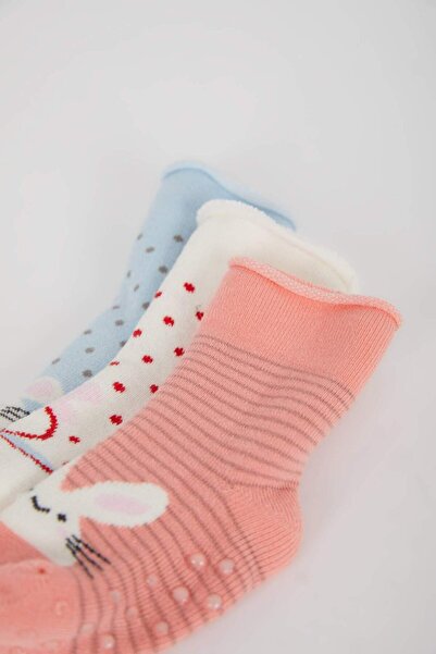 DeFacto Baby Girl Anti-Slip Sole 3-Piece Cotton Towel Socks D2505A5Ns