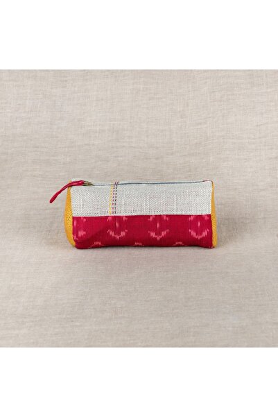 Ohrna Artisan Hand-Embroidered GOL Zipper Pouch Sustainable Jute Gray Red