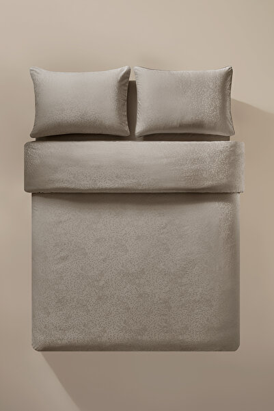 Penelope 100% Cotton Satin Duvet Cover Set 240X220 cm Stone - Plume Series