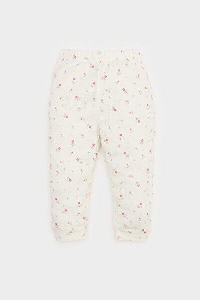 DeFacto Floral Print Waffle Pajamas Set for Baby Girl - Long Sleeve and Elastic Waist E0762A525Sp