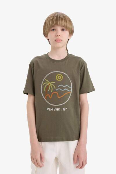 DeFacto Erkek Çocuk Bisiklet Yaka Nakışlı Kısa Kollu Tişört E0964A825SM