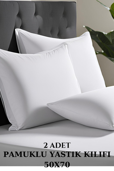 KAMİZ 2 Pieces Zippered Cotton Pillow Case - 50X70