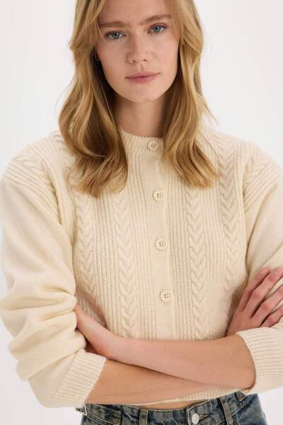 DeFacto Valentine's Day Basic Plain Crew Neck Knitwear Cardigan E6322Ax25Sp