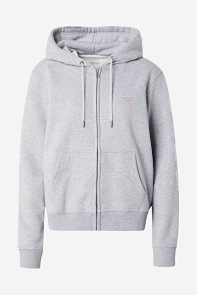 Guess Erkek Kapüşonlu Fermuarlı Sweatshirt - Gri