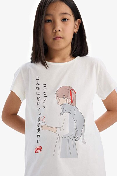 DeFacto Kız Çocuk Pijama Takımı Baskılı Kısa Kollu Üst Kapri Alt E2227A825SM