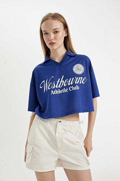 DeFacto Κοντομάνικο μπλουζάκι Coool Oversize με φαρδιά εφαρμογή γιακά πόλο D4725AX24HS