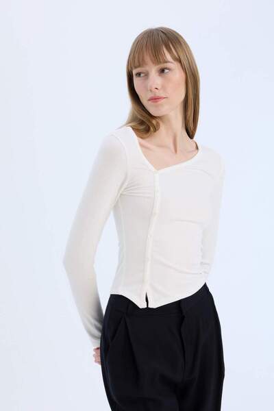 DeFacto Slim Fit Dar Kesim Fitilli Kaşkorse Uzun Kollu Bluz E5404AX25SP