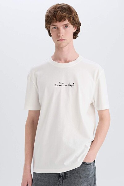 DeFacto 100% βαμβάκι Van Gogh Regular Fit Crew Neck με στάμπα μπλουζάκι με κοντό μανίκι D5474AX25SP