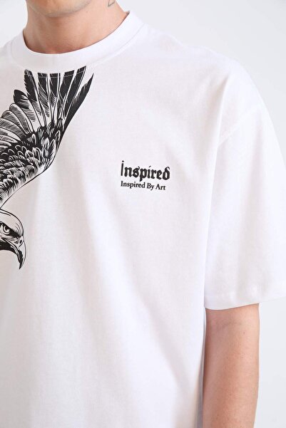 DeFacto %100 Pamuk Oversize Geniş Kalıp Bisiklet Yaka Baskılı Kısa Kollu Tişört D9506AX25SP