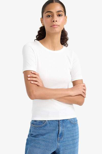 DeFacto Slim Fit Tight Fit Crew Neck Basic Plain Ribbed Camisole Short Sleeve T-Shirt C0097Ax25Sp