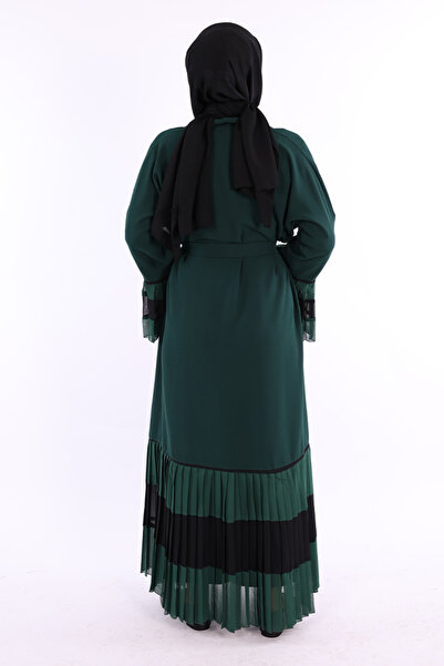 Bym Fashion Μανίκι και φούστα δίχρωμη μέση με πιέτες Abaya 7454 Emerald