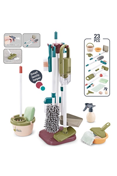 GGbell 23 قطعة مع صندوق ألعاب أدوات التنظيف للأطفال، مجموعة أدوات التنظيف التظاهري ومحاكاة الصرف الصحي