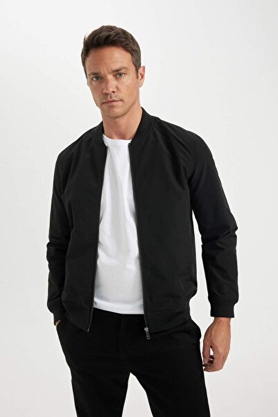 DeFacto Ελαφρύ παλτό Bomber Slim Fit - Κολεγιακό πέτο, φερμουάρ, διπλές τσέπες, εποχιακό A3865AX25SP