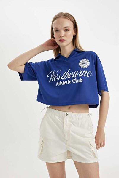 DeFacto Κοντομάνικο μπλουζάκι Coool Oversize με φαρδιά εφαρμογή γιακά πόλο D4725AX24HS