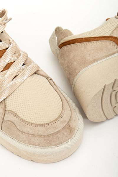 MARSEDO Γυναικεία παπούτσια casual με χοντρή σόλα με κορδόνια Remi Beige Suede