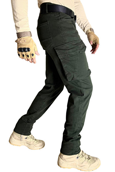 Polviton Khaki 214 Men's Cargo Pants Lycra Gabardine Fabric