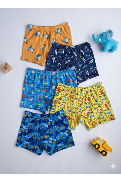 MADALİNA طقم بوكسر قطني بنقشة ديناصور للأولاد مكون من 5 قطع