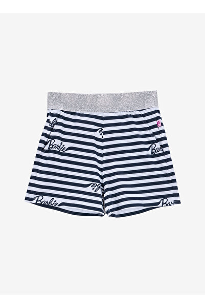 Barbie Yüksek Bel Standart Ekru - Lacivert Kız Çocuk Şort BRB5SG-SRT6001