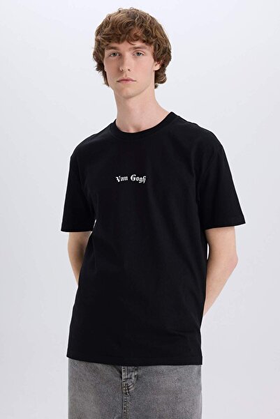 DeFacto 100% βαμβακερό μπλουζάκι με κοντό μανίκι με κανονική εφαρμογή Van Gogh με στάμπα στην πλάτη D5473AX25SP