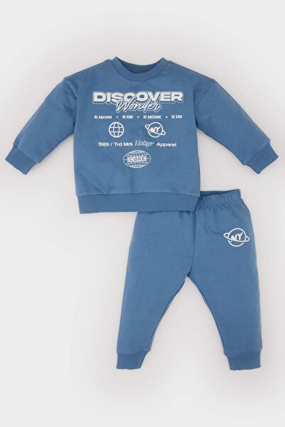 DeFacto Set de 2 piese pentru bebeluși, hanorac imprimat, pantaloni de sport cu talie elastică D7922A525SP